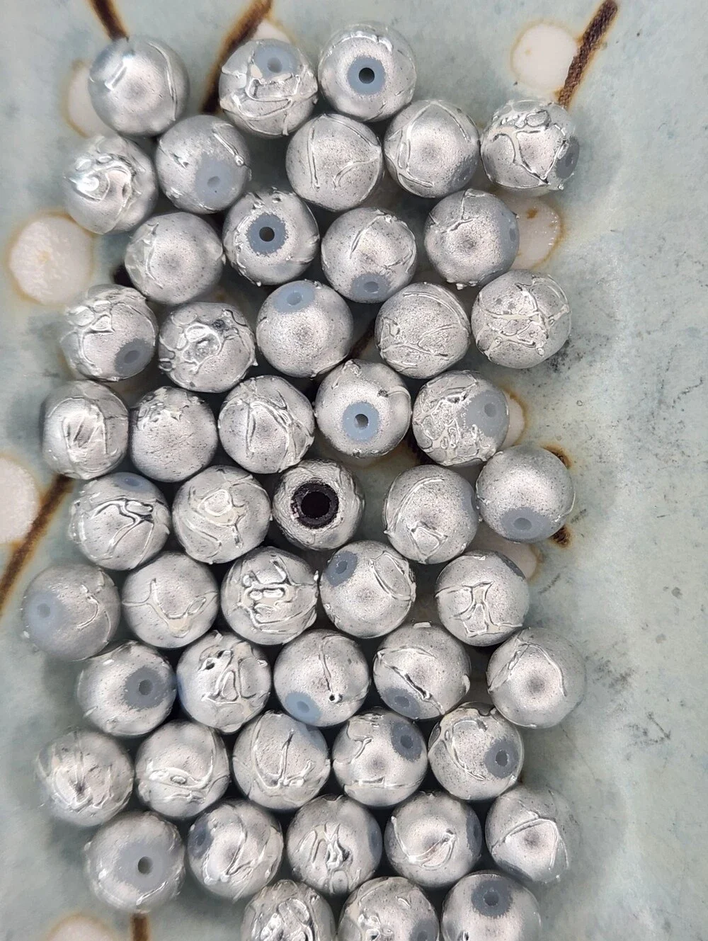 Silver Spectra Crackle Foil Metallic Beads 6mm 50 Pcs Rare #166